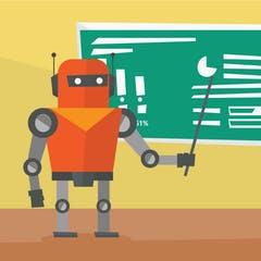 cartoon imagery of a robot teacher