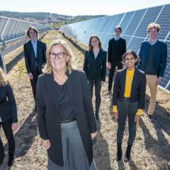 Professor Peta Ashworth pictured with UQ Liveris Academy scholars at the Warwick Solar Farm
