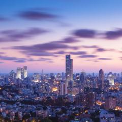city view at sunset