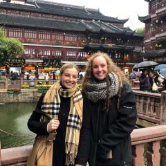 Civil engineering students Alice Liddy and Laura Brown in Yu Garden, Shanghai.