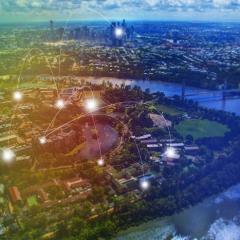 graphical overlay on image of St Lucia Campus in Brisbane
