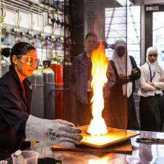 demonstration to students in fire lab 