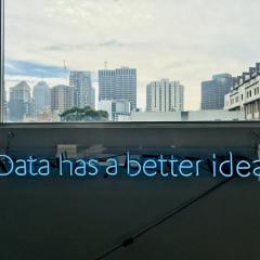 image of view outside window with text overlayed: Data has a better idea