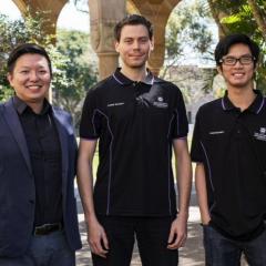 UQ's Chair and Director of Cyber Security Professor Ryan Ko with students Tim Kallioinen and Haoxi Tan