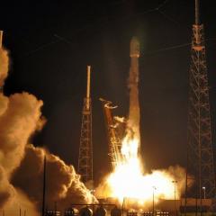 A SpaceX Falcon 9 rocket launches from Cape Canaveral, Florida